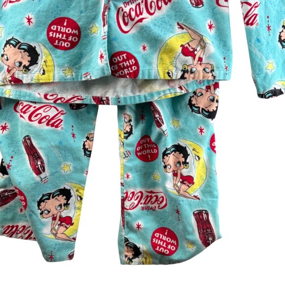 Betty Boop Coca-Cola Pajama Set 2-Piece Button-Up Lounge Wear Size Large - Picture 2 of 10